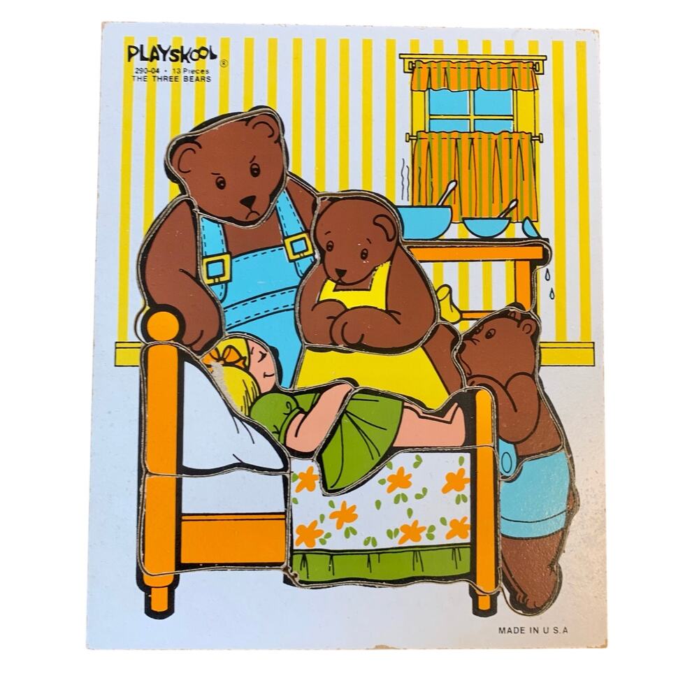 Playskool Wood Tray Puzzle #290-04 The Three Bears 13 Pieces Vintage USA